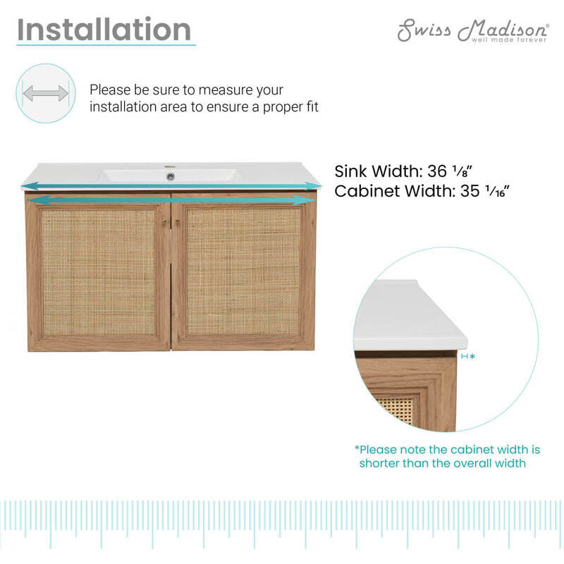 Swiss Madison Classé 36" Wall-Mounted Bathroom Vanity in Oak