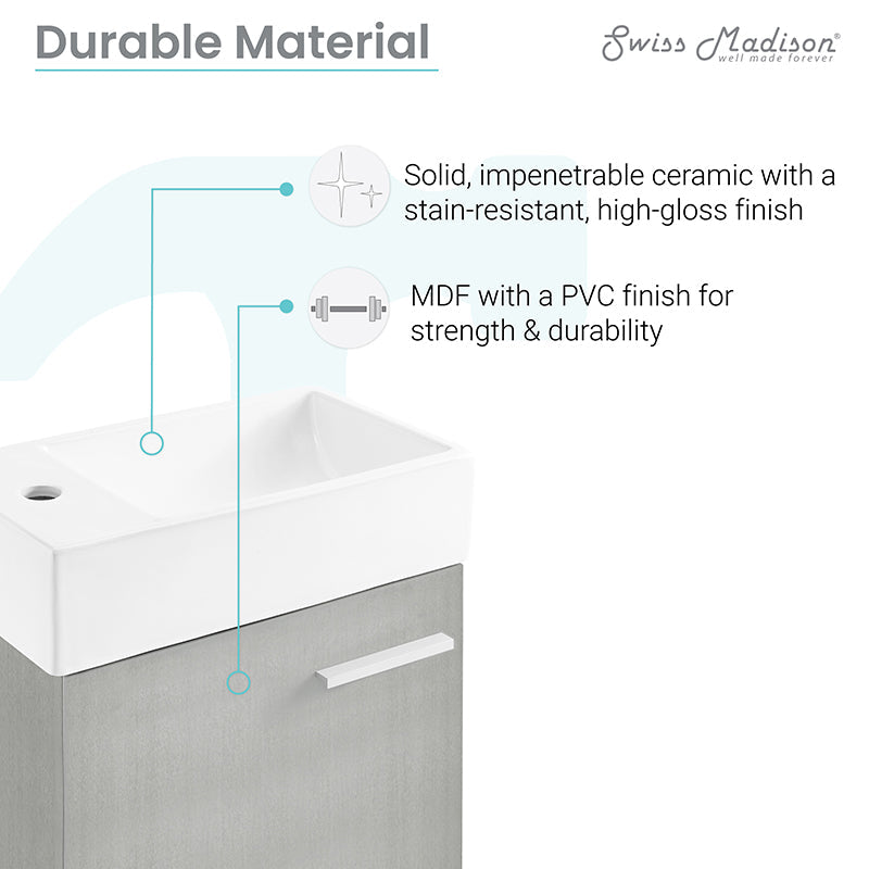 Swiss Madison Colmer 18 Single, One Cabinet, Bathroom Vanity
