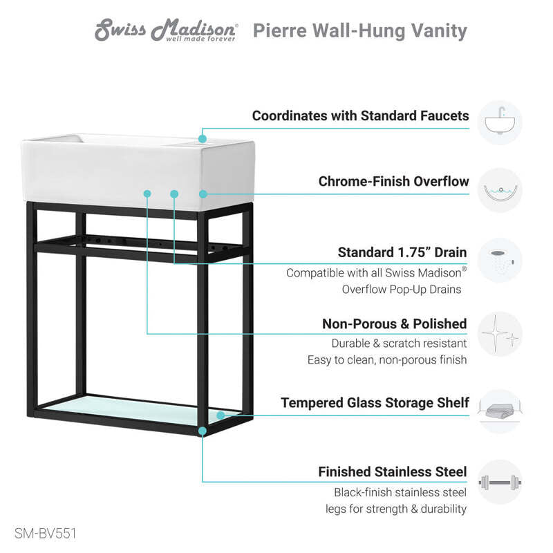 Swiss Madison Pierre 19.5 Single, Metal Frame, Open Shelf, Bathroom Vanity