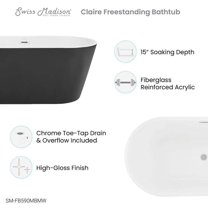 Swiss Madison Claire 60" Freestanding Bathtub Matte Black and Matte White