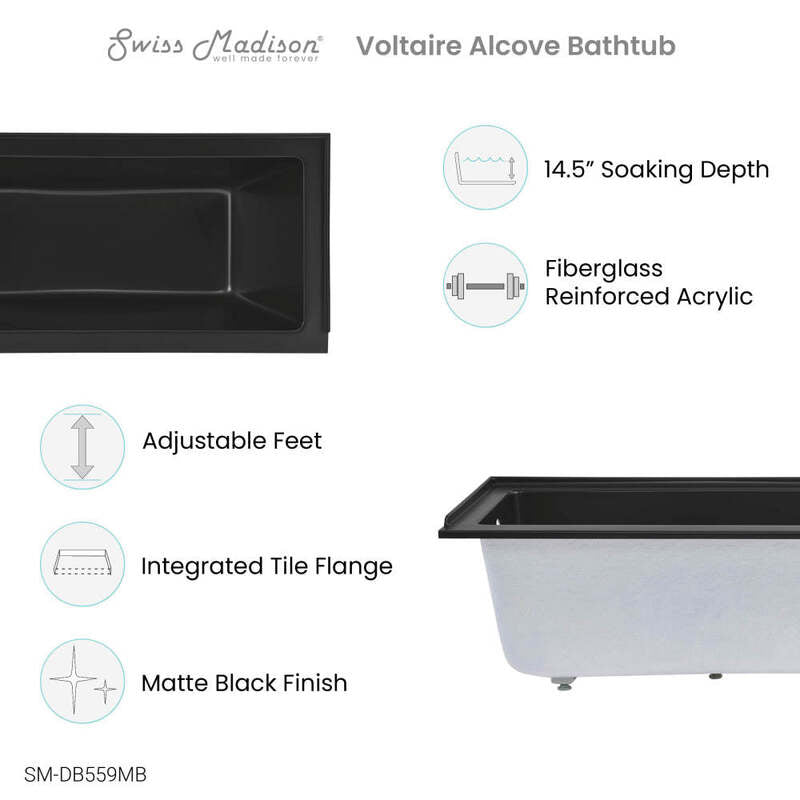 Swiss Madison Voltaire 60" X 30" Left-Hand Drain Alcove Bathtub in Matte Black