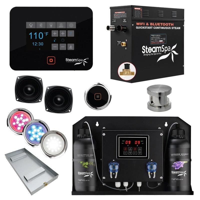 SteamSpa Black Series 7.5kW QuickStart Steam Bath Generator Package with Dual Aroma Pump