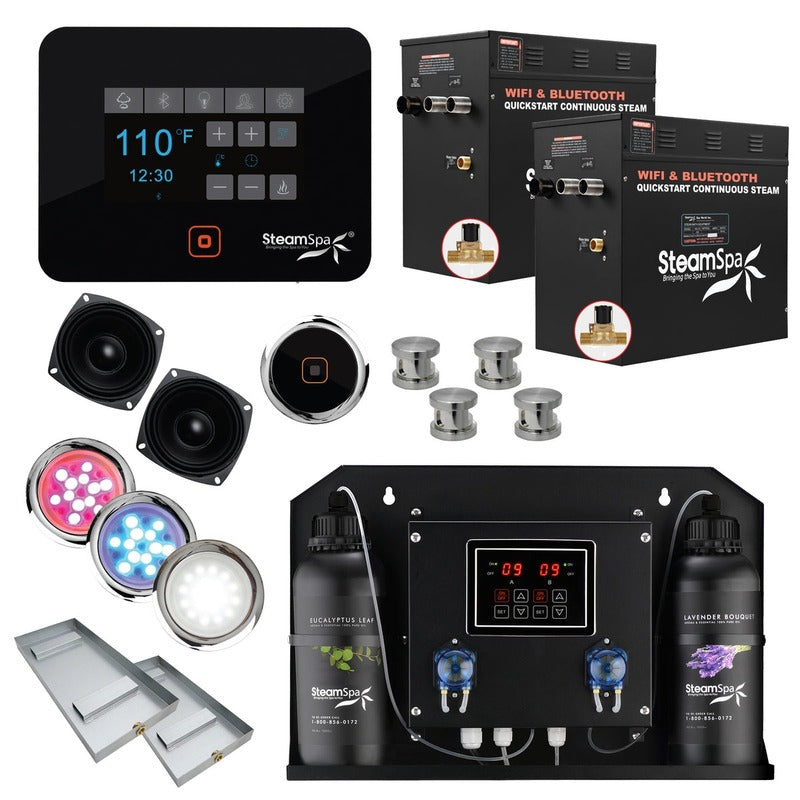SteamSpa Black Series 2 x 12kW QuickStart Steam Bath Generator Package with Dual Aroma Pump