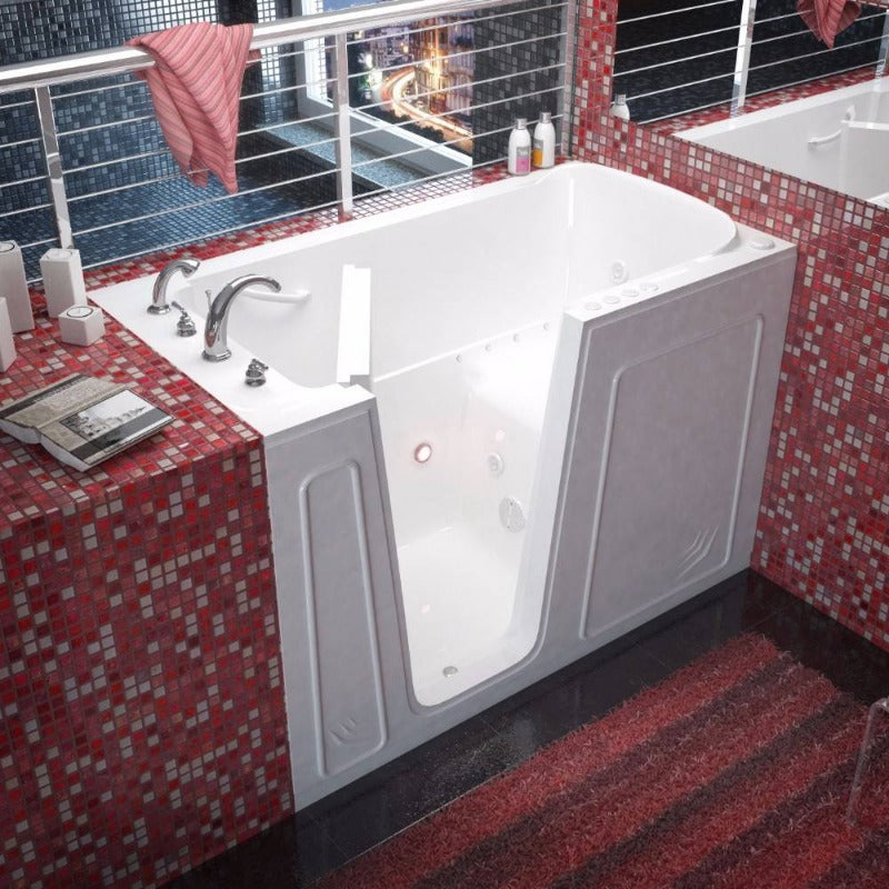 MediTub Walk-In 32 x 60 Left Drain White Whirlpool & Air Jetted Walk-In Bathtub - 3260LWD