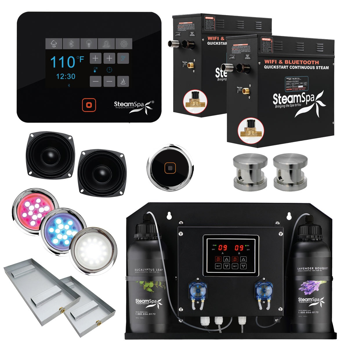 SteamSpa Black Series 2 x 7.5kW QuickStart Steam Bath Generator Package with Dual Aroma Pump
