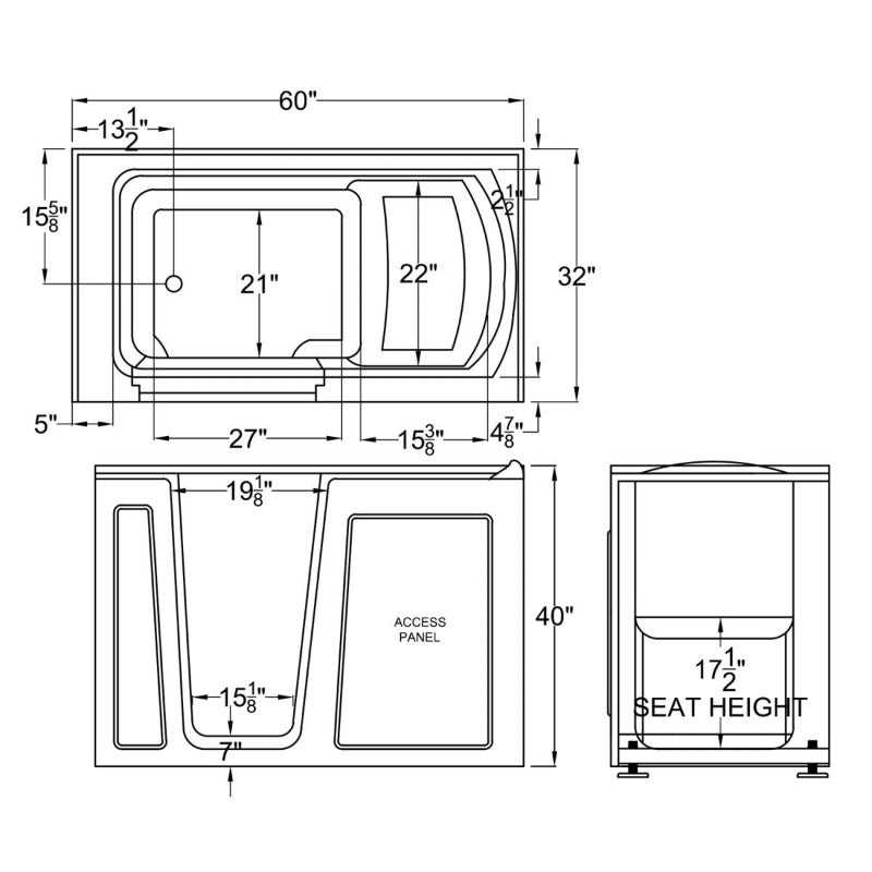 MediTub - 3260 Series Walk-In 32 x 60 Left Drain Biscuit Whirlpool & Air Jetted Walk-In Bathtub