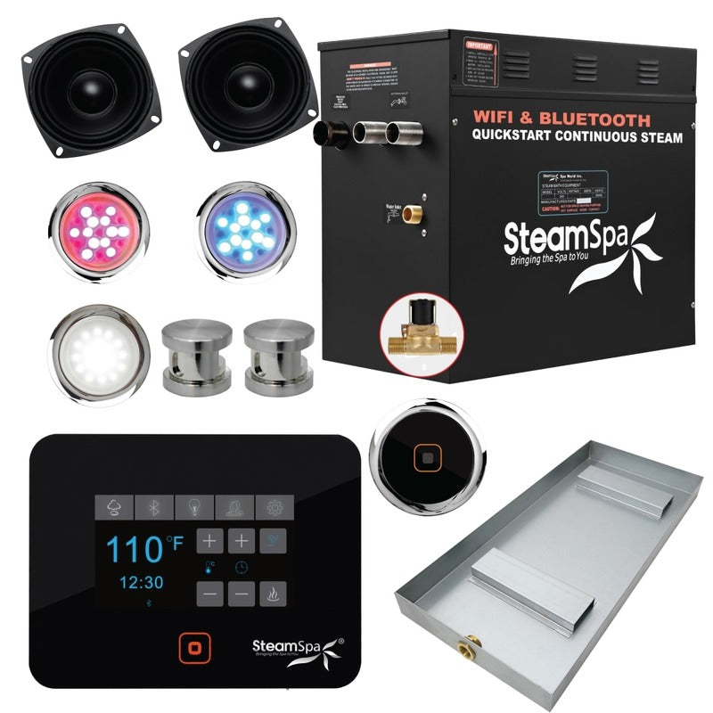 SteamSpa Black Series Bluetooth/WiFi 12kW QuickStart Steam Bath Generator Package
