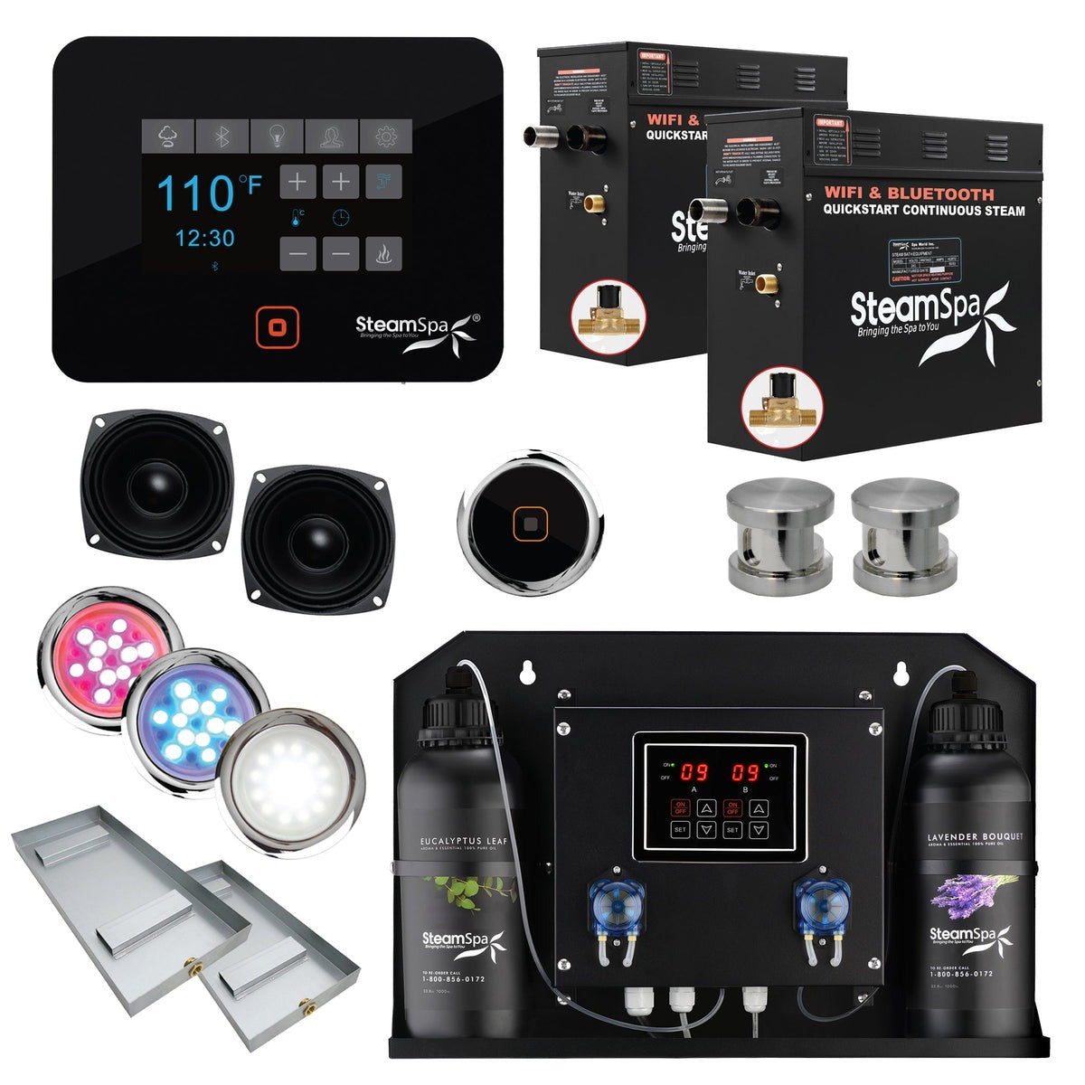 SteamSpa Black Series 2 x 9kW QuickStart Steam Bath Generator Package with Dual Aroma Pump
