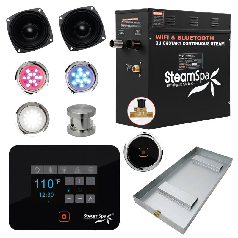 SteamSpa Black Series Bluetooth/WiFi 7.5kW QuickStart Steam Bath Generator Package