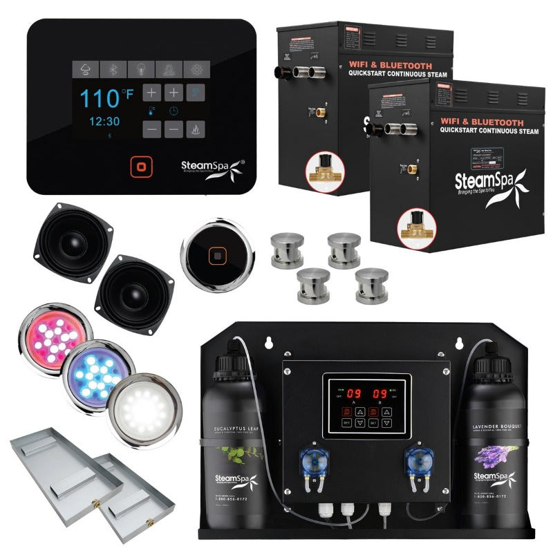 SteamSpa Black Series 2 x 12kW QuickStart Steam Bath Generator Package with Dual Aroma Pump