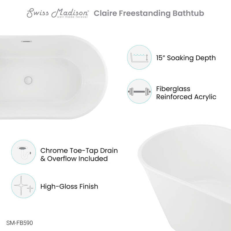 Swiss Madison Claire 60" Freestanding Bathtub