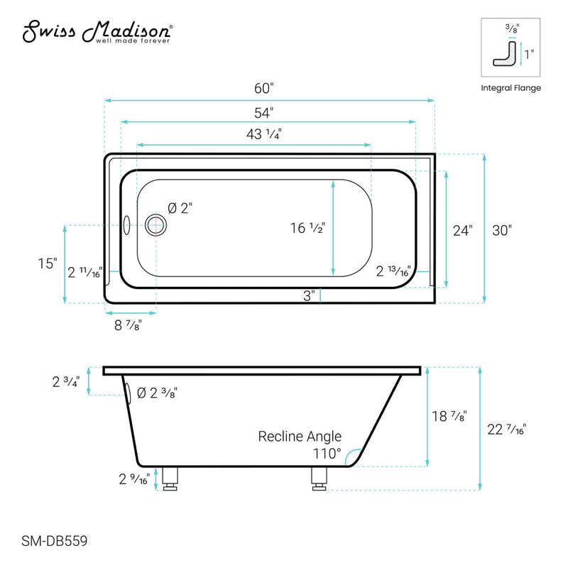 Swiss Madison Voltaire 60" X 30" Left-Hand Drain Alcove Bathtub