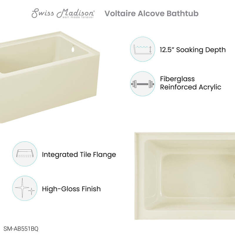 Swiss Madison Voltaire 48" X 32" Right-Hand Drain Alcove Bathtub with Apron in Bisque