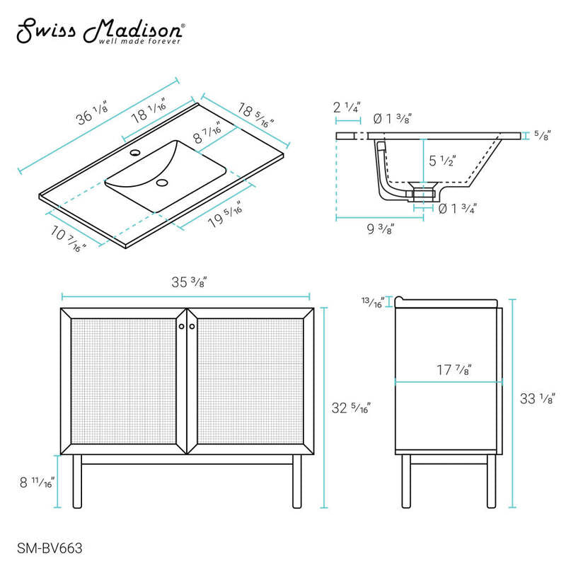 Swiss Madison Classe 36" Bathroom Vanity in Oak