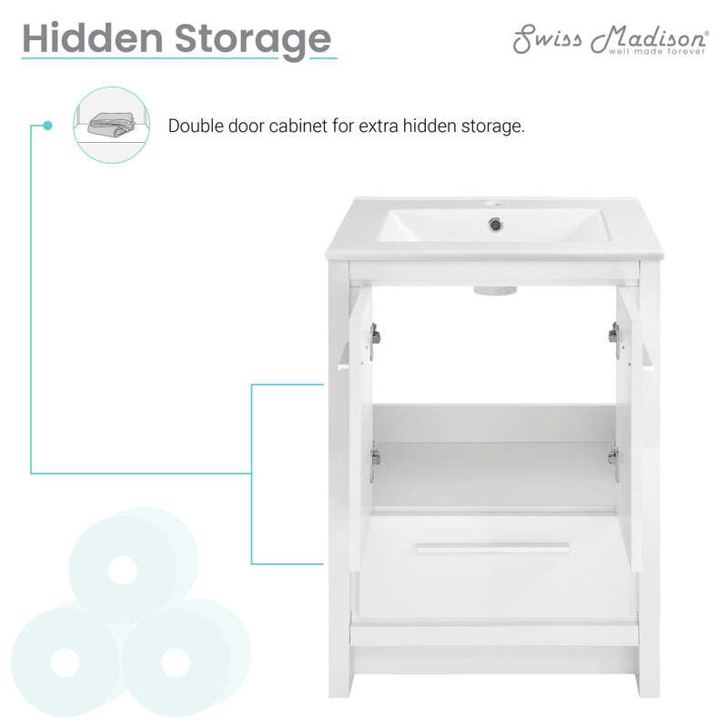 Swiss Madison Virage 24" Freestanding, Bathroom Vanity in Glossy White