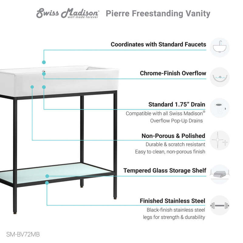 Swiss Madison Pierre 32 Single, Freestanding, Open Shelf, Matte Black Metal Frame Bathroom Vanity