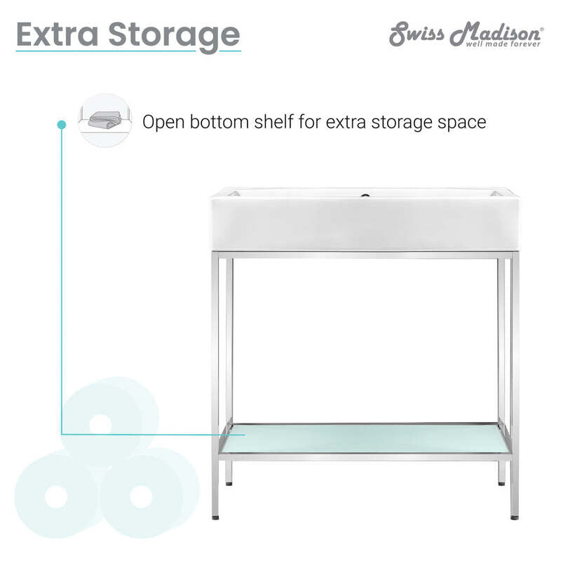 Swiss Madison Pierre 32 Single, Freestanding, Open Shelf, Chrome Metal Frame Bathroom Vanity