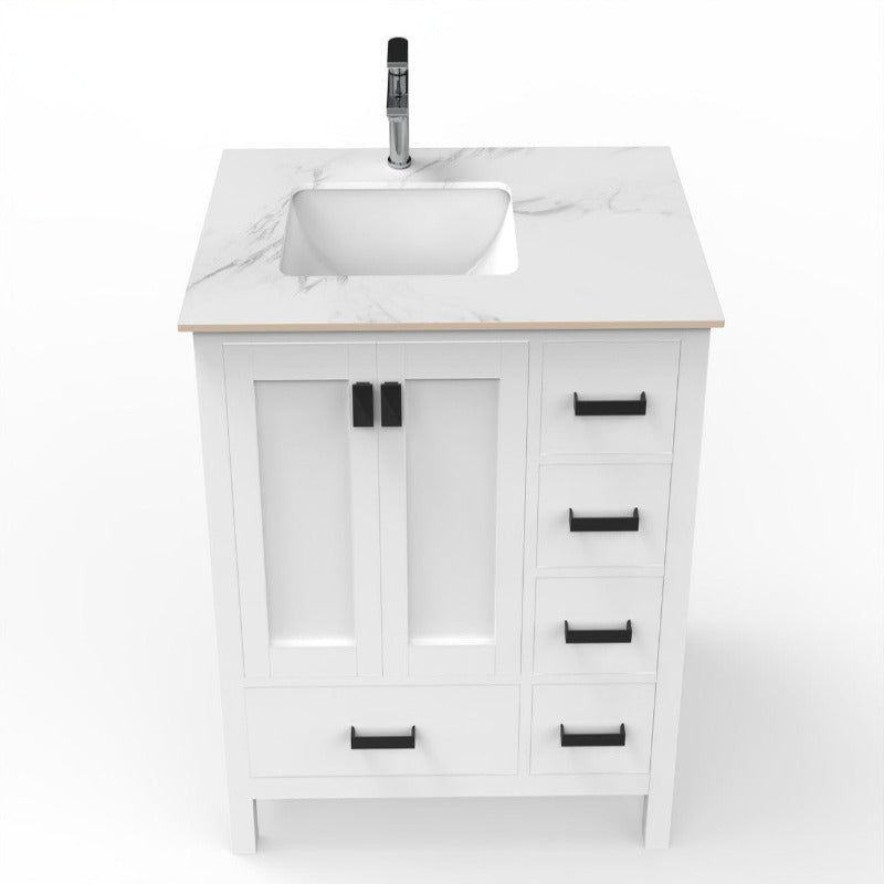 36" Ava Vanity (White / Grey / Blue) Base with White Marble Top - White Left Side Basin
