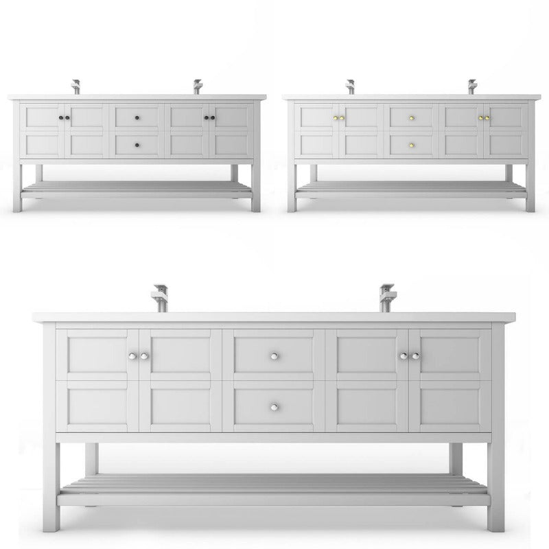 Gloria 72" ( White / Grey ) Vanity Set With White And Black Top