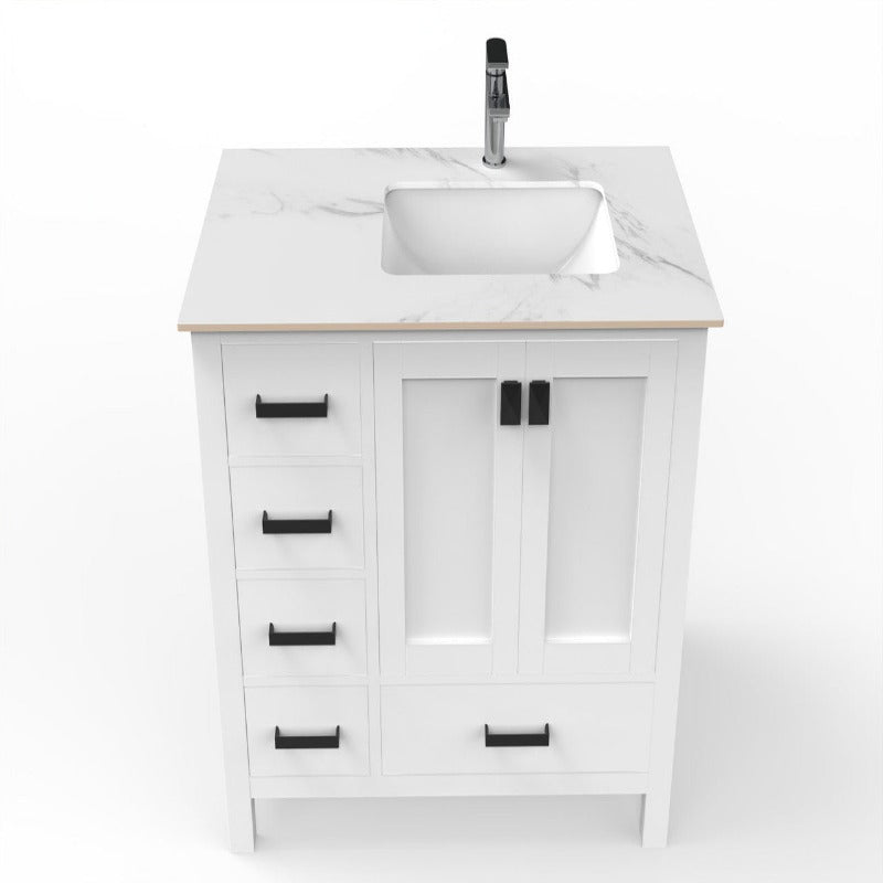 36" Ava Vanity (White / Grey / Blue) Base with White Marble Top - White Right Side Basin