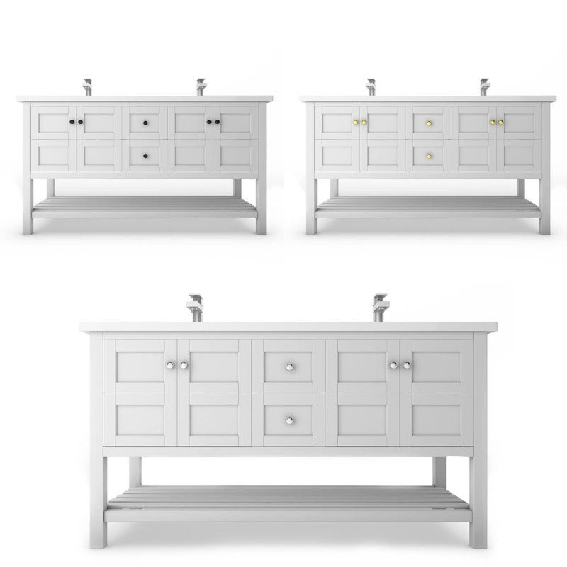 Gloria 60" ( White / Grey ) Vanity Set With White And Black Top