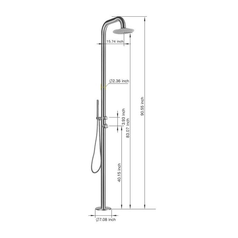 Heatgene Stainless Steel Freestanding Outdoor Shower for Outside/Swimming Pools in Brushed - HG9008
