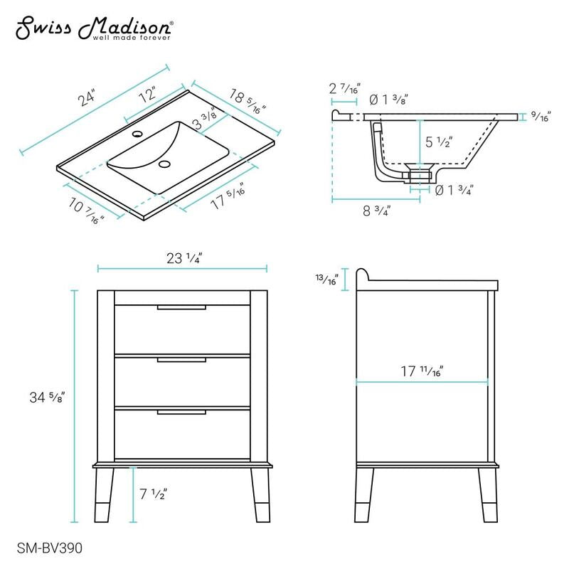 Swiss Madison Hugo 24" Bathroom Vanity in Walnut