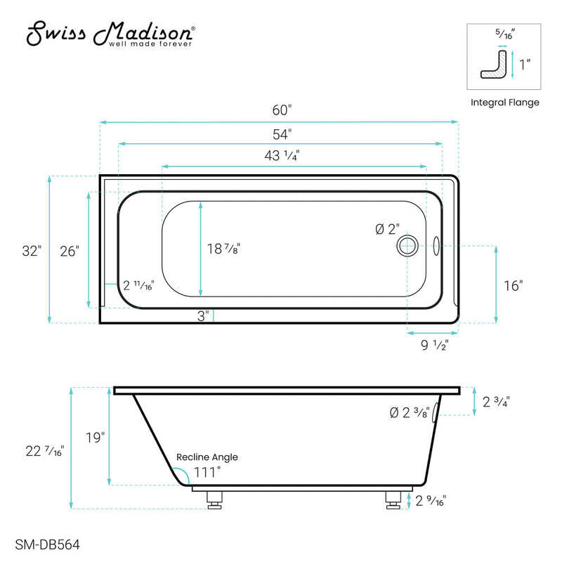 Swiss Madison Voltaire 60" X 32" Right-Hand Drain Alcove Bathtub