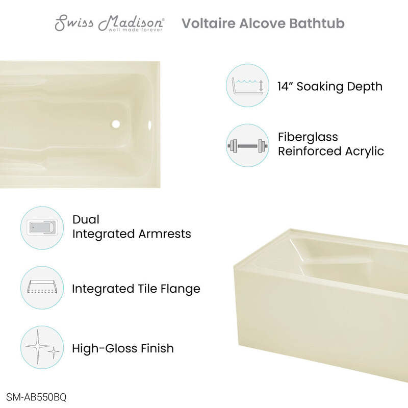 Swiss Madison Voltaire 54" X 30" Right-Hand Drain Alcove Bathtub with Apron in Bisque