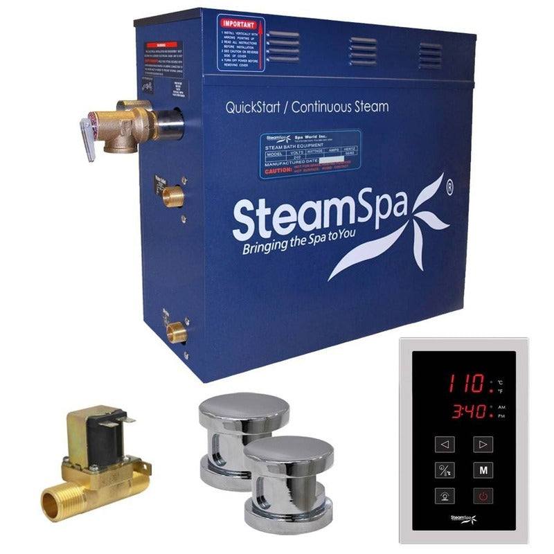 Steamspa Oasis 12 KW QuickStart Acu-Steam Bath Generator Package w/ Built-in Auto Drain in Polished Chrome - SteamSpa OAT1200CH-A