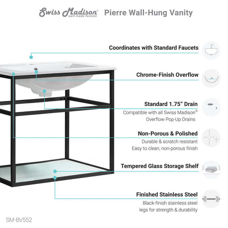 Swiss Madison Pierre 24 Single, Metal Frame, Open Shelf, Bathroom Vanity