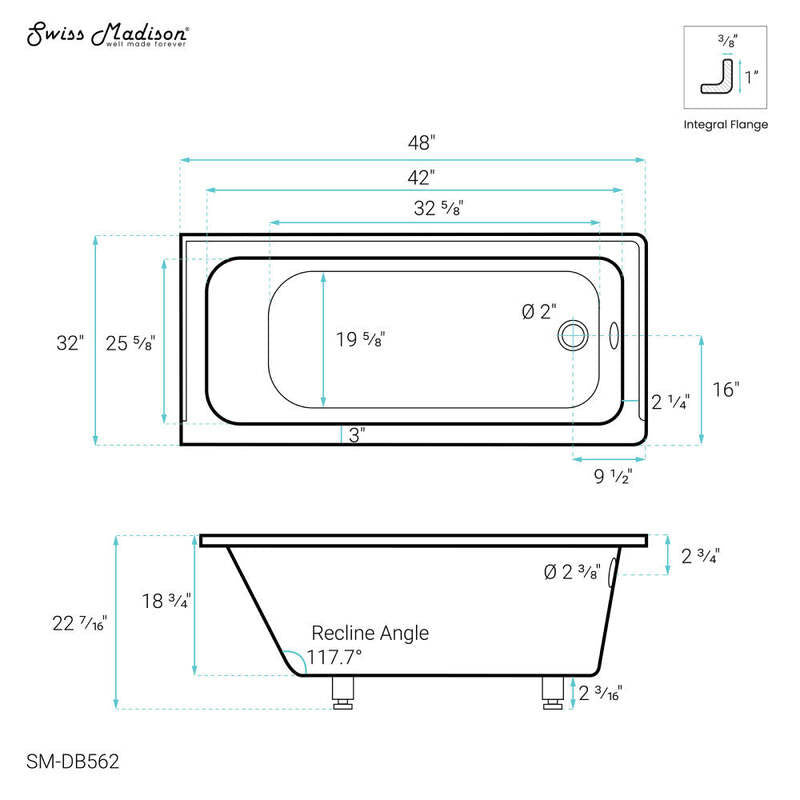 Swiss Madison Voltaire 48" X 32" Right-Hand Drain Alcove Bathtub