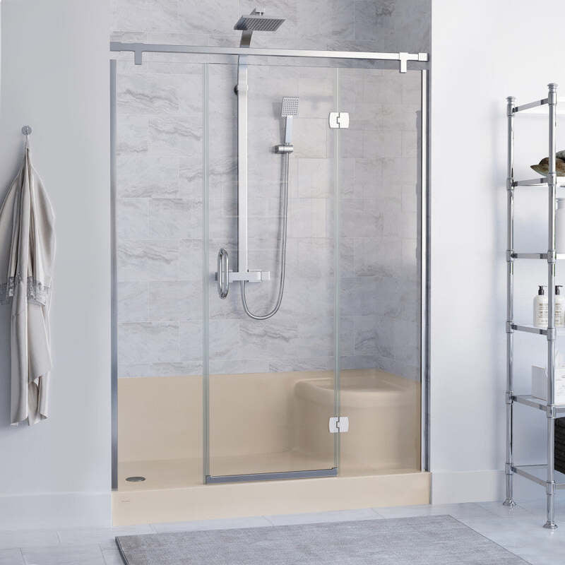 Swiss Madison Aquatique 60 X 32 Single Threshold Shower Base With Left Hand Drain and Integral Right Hand Seat in Biscuit