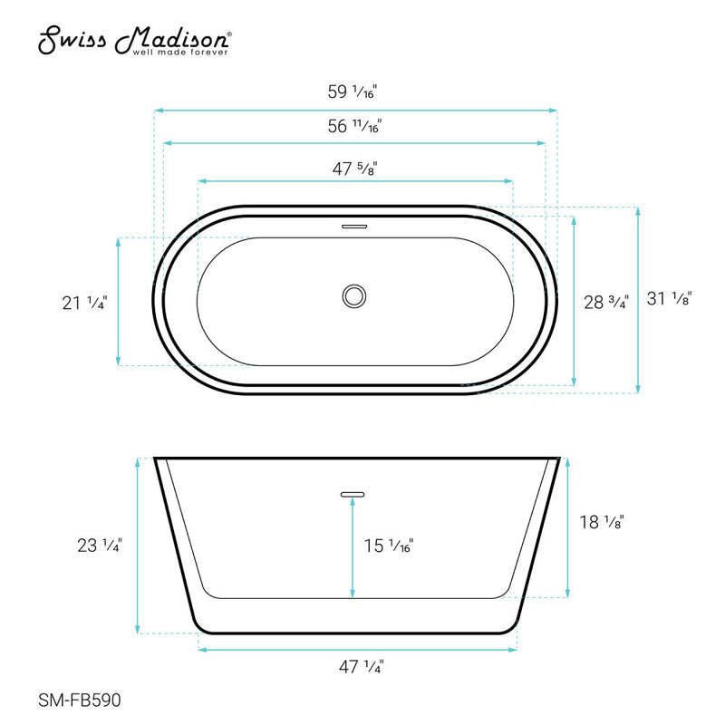 Swiss Madison Claire 60" Freestanding Bathtub