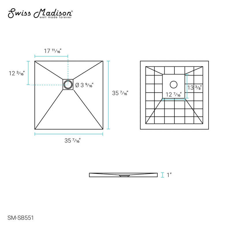 Swiss Madison Terre P Series 36" x 36" Reversible Drain Shower Base
