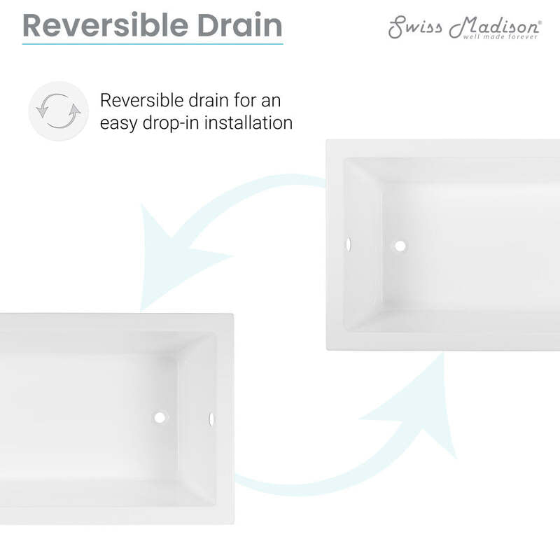 Swiss Madison Voltaire 66 "x 36" Reversible Drain Drop-In Bathtub