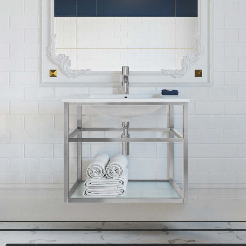 Swiss Madison Pierre 30 Single, Open Shelf, Chrome Metal Frame Bathroom Vanity