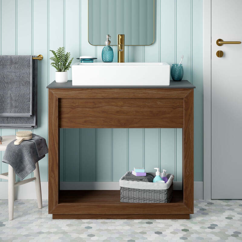 Swiss Madison Rennes 36" Reclaimed Wood Vanity in Walnut with Slate Countertop and Single Hole Vessel Sink