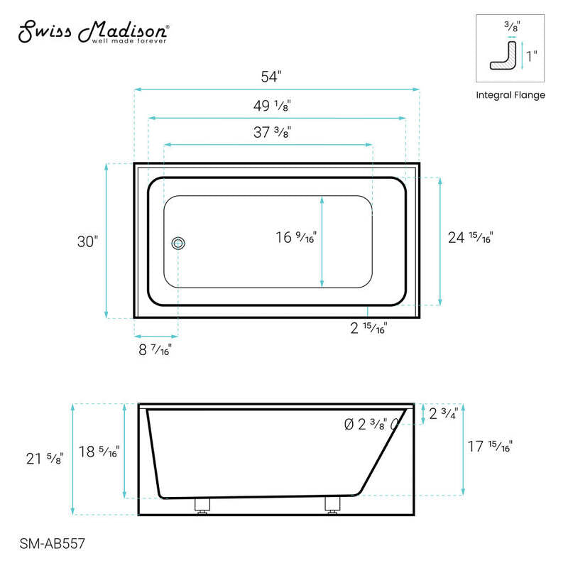 Swiss Madison Voltaire 54" X 30" Left-Hand Drain Alcove Bathtub with Apron