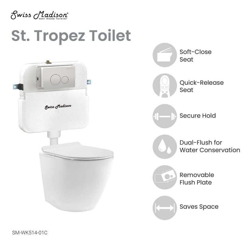 Swiss Madison St. Tropez Back to Wall Concealed Tank Toilet Bowl Bundle in Glossy White