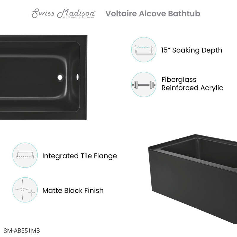 Swiss Madison Voltaire 48" X 32" Right-Hand Drain Alcove Bathtub with Apron in Matte Black