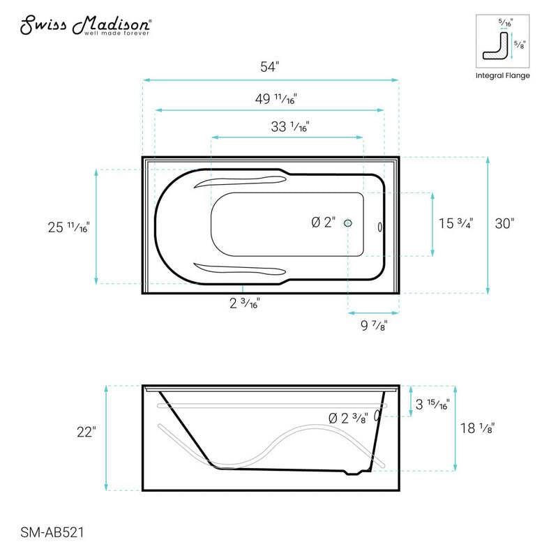 Swiss Madison Ivy 54'' x 30 Bathtub with Apron Right Hand Drain in White