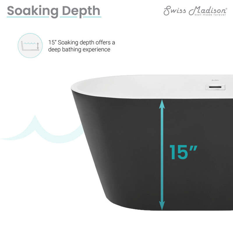 Swiss Madison Claire 60" Freestanding Bathtub Matte Black and Matte White