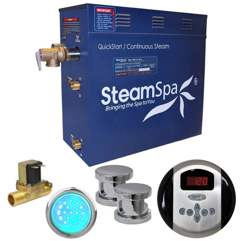 Steam Generator Indulgence 12 KW QuickStart Acu-Steam Bath Generator Package w/ Built-in Auto Drain in Polished Chrome - SteamSpa IN1200CH-A