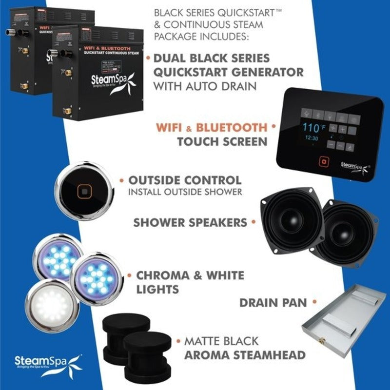 STEAMSPA Wifi and Bluetooth 15kW Steam Bath Generator in Matte Black