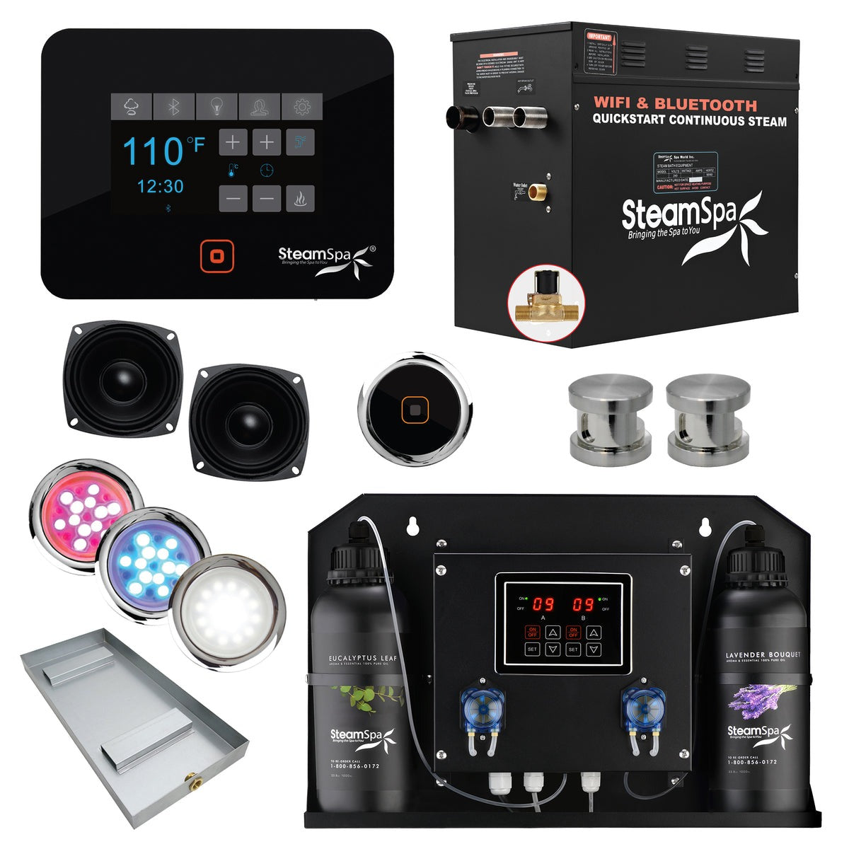 Black Series Wifi and Bluetooth 10.5kW QuickStart Steam Bath Generator Package in Gold