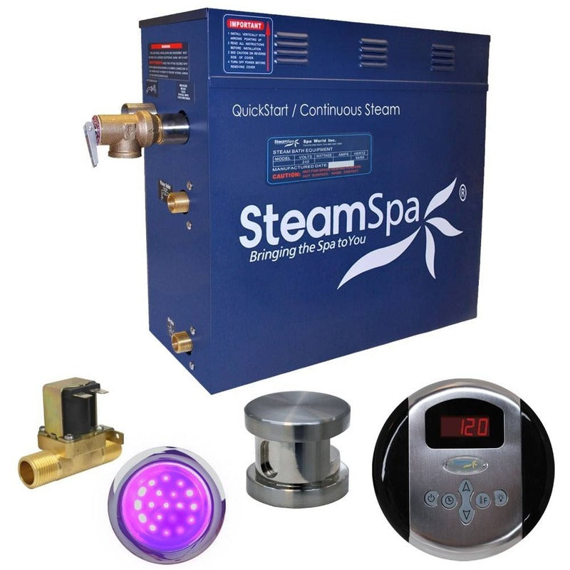 Indulgence 7.5 KW QuickStart Acu-Steam Bath Generator Package w/ Built-in Auto Drain in Brushed Nickel - SteamSpa IN750BN-A
