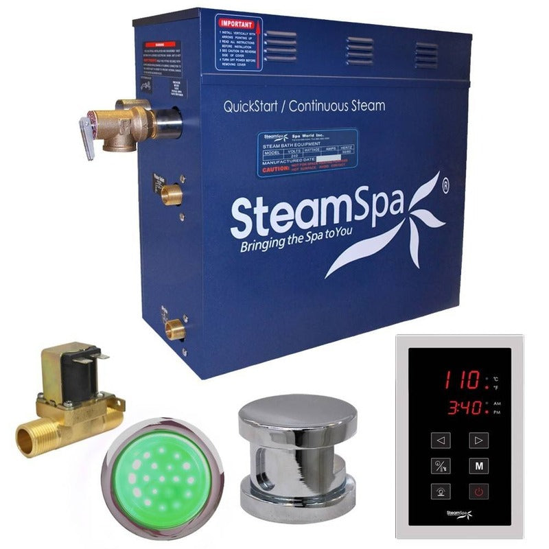 Steamspa Indulgence 9 KW QuickStart Acu-Steam Bath Generator Package w/ Built-in Auto Drain in Polished Chrome - SteamSpa INT900CH-A