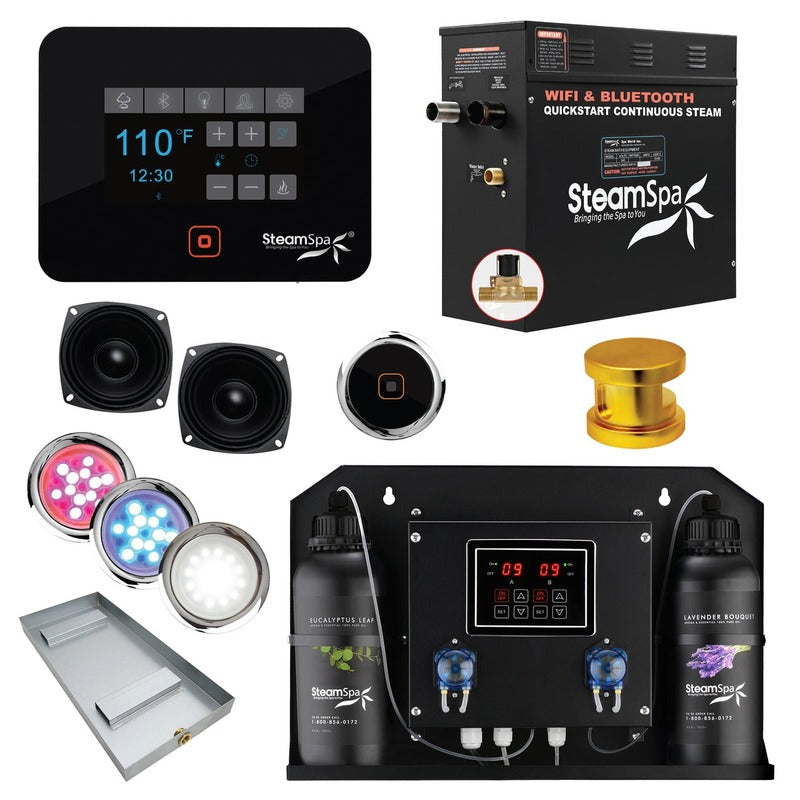 SteamSpa Black Series 6kW QuickStart Steam Bath Generator Package with Dual Aroma Pump