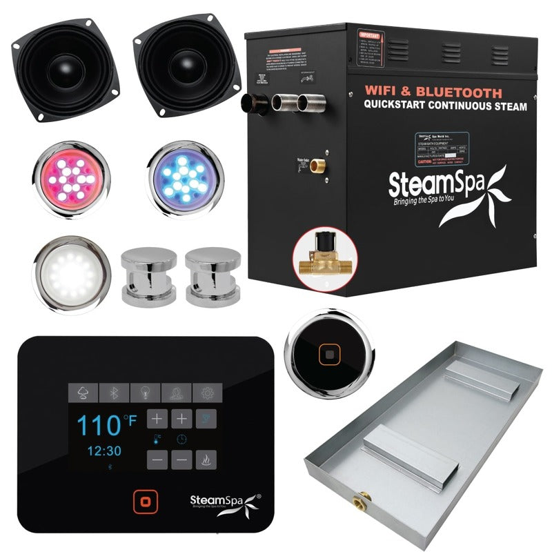 SteamSpa Black Series Bluetooth/WiFi 12kW QuickStart Steam Bath Generator Package